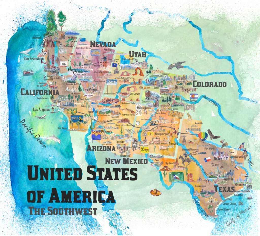 Usa Südwest Bundesstaat Reise Poster Map - Dreaming Of Arizona | Map Of Nevada And Arizona Usa