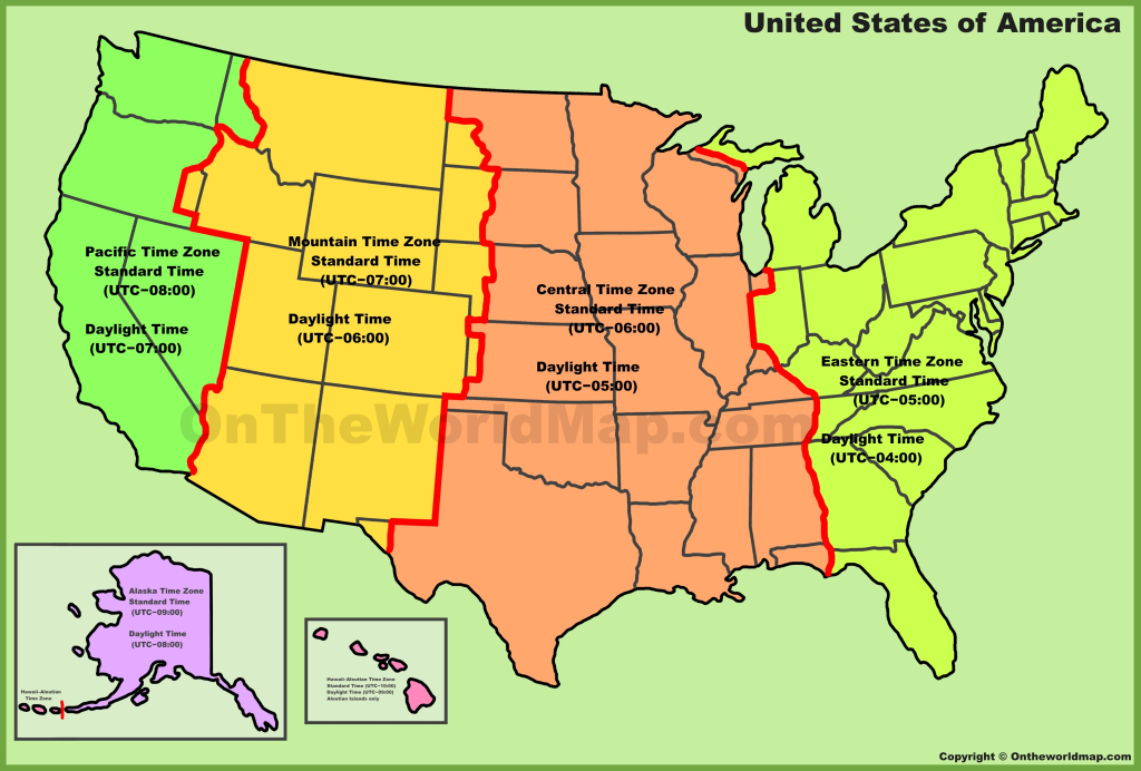 Usa Time Zone Map - Ontheworldmap | Map Of Time Zones In Usa Printable