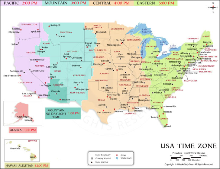 Time Zone Map of USA with States