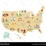Usa Touristische Karte   Sehenswürdigkeiten Vektorbild | Map Of Landmarks In Usa