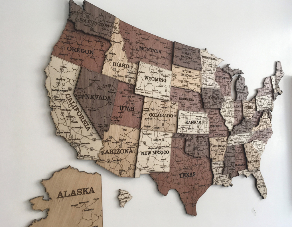 Usa Travel Map, Usa Wood Map, Wall Decor, 3D Map, Usa Map, Home | Wooden Map of the USA