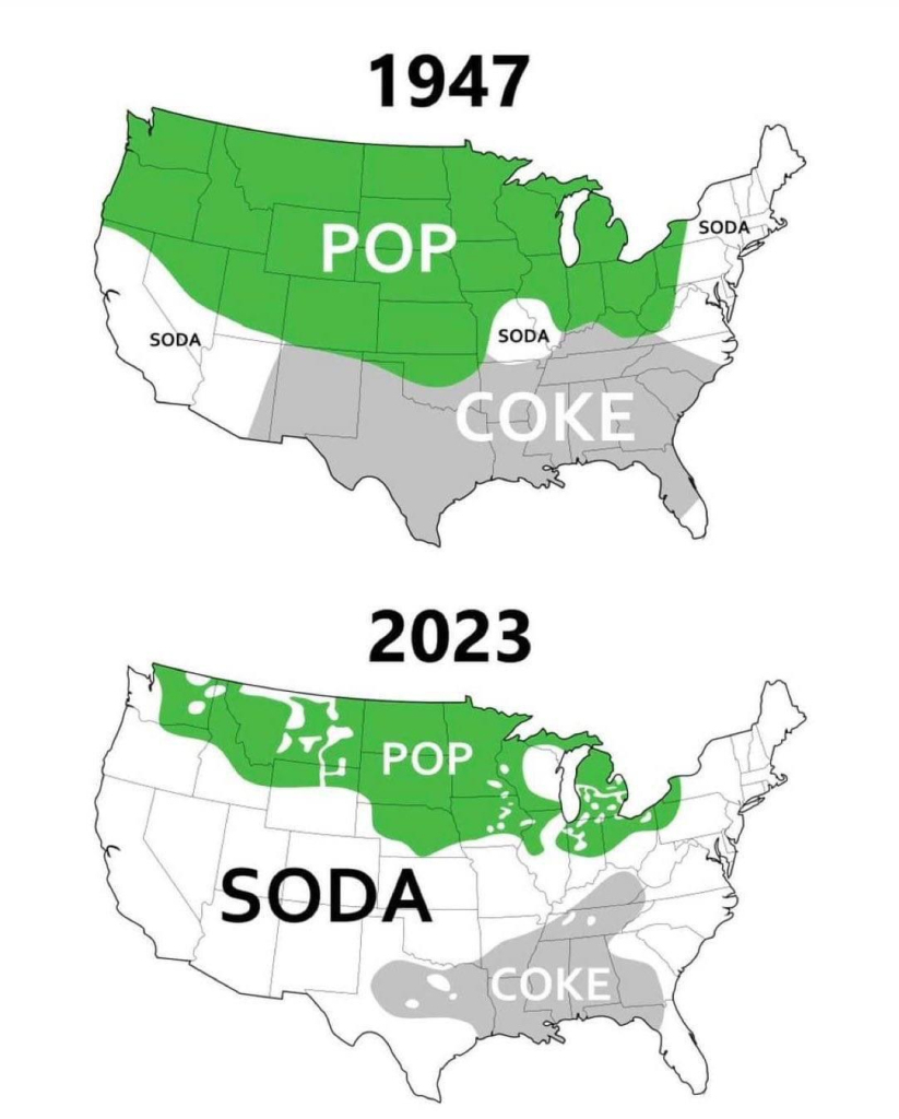Use Of “Pop” Vs “Coke Vs “Soda” To Refer To Sweet Carbonated | Map of USA by What They Call Soda Coke Pop