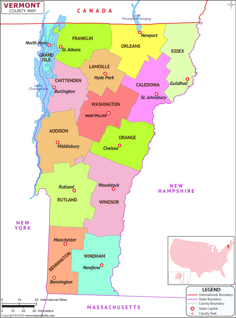 Vermont Map | Map Of Vermont (Vt) State With County | Vermont On Map Of Usa