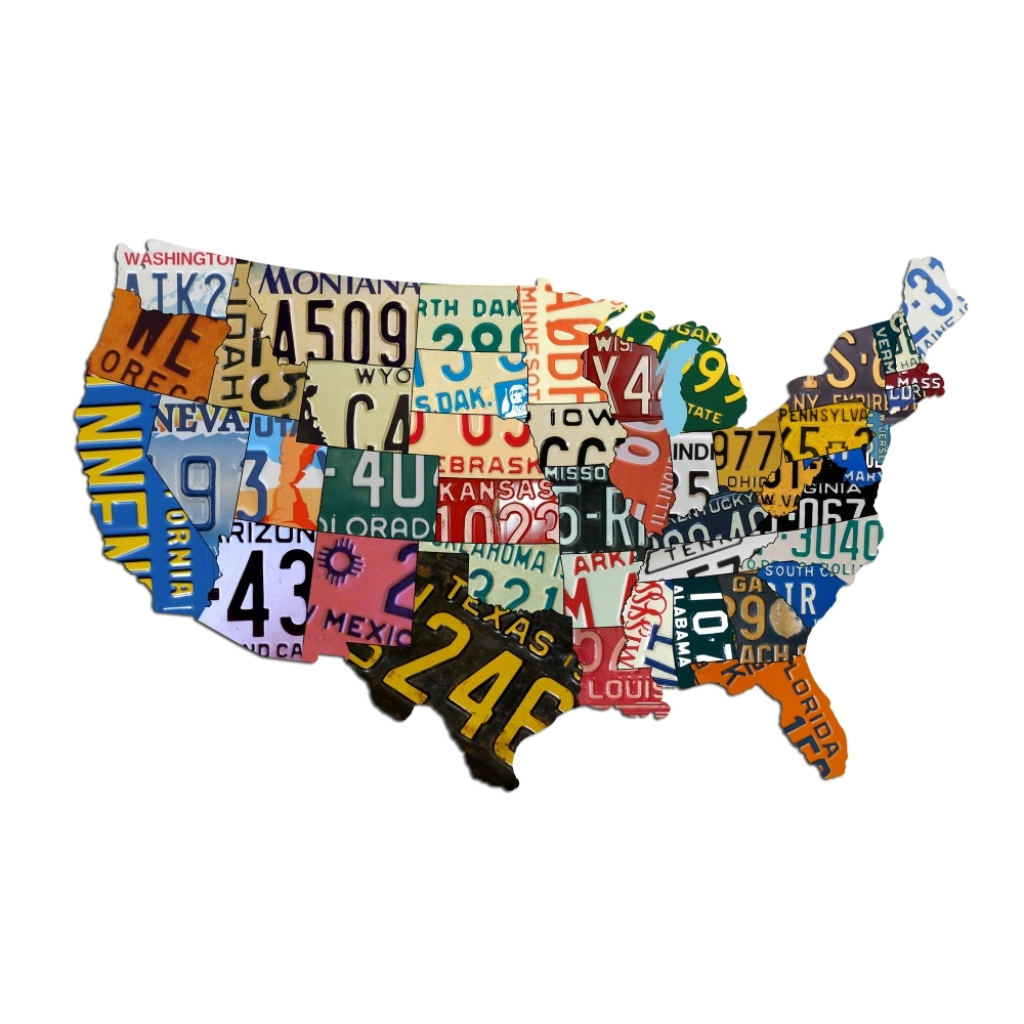 Vintage Style Plasma Cut Usa License Plate Map (25&amp;quot; X 16 | Licence Plate Map of USA