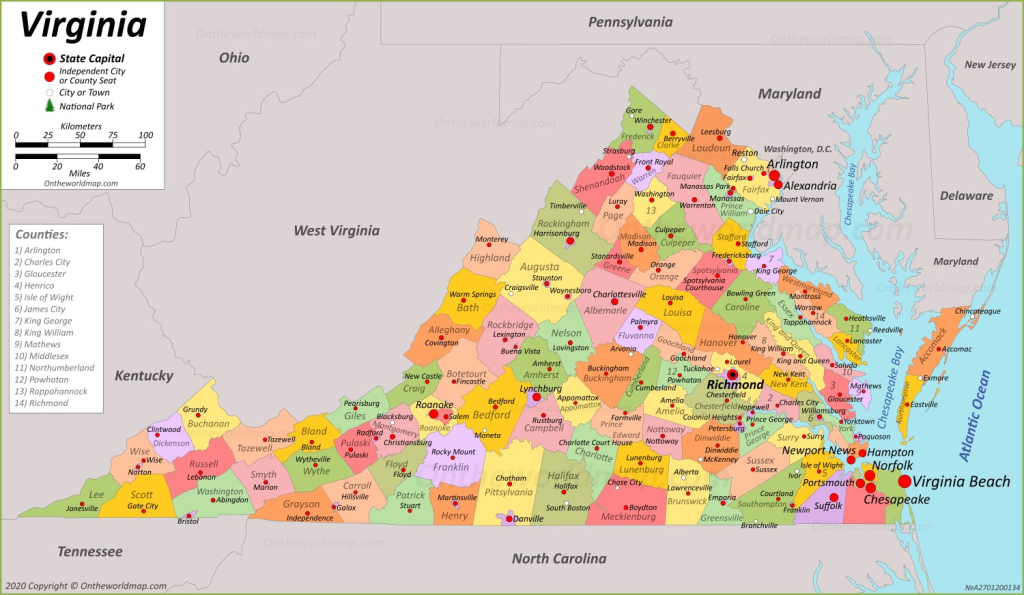 Virginia State Map | Usa | Maps Of Virginia (Va) | Map Of Virginia Usa With Cities