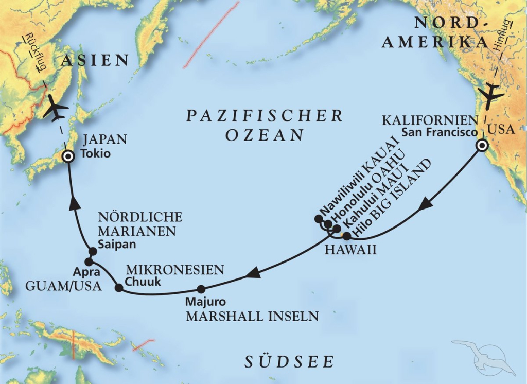 Von &amp;quot;Frisco&amp;quot; Ins Land Der Aufgehenden Sonne - Kreuzfahrt Mit Amadea | Map Of Japan Hawaii And Usa