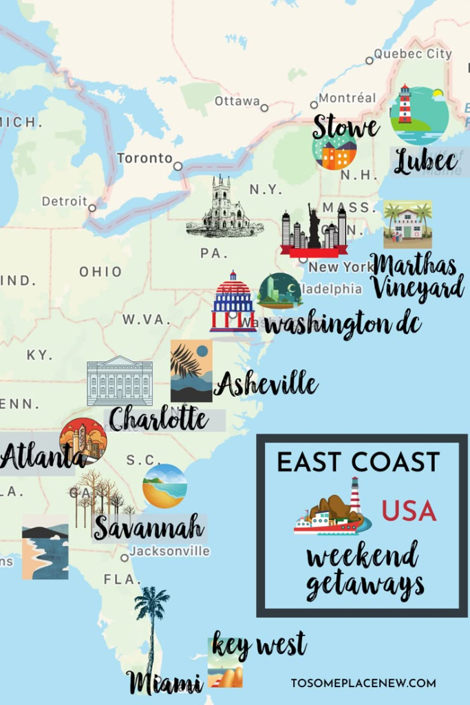 Weekend Getaways East Coast Usa | Tourist Map Of East Coast Usa