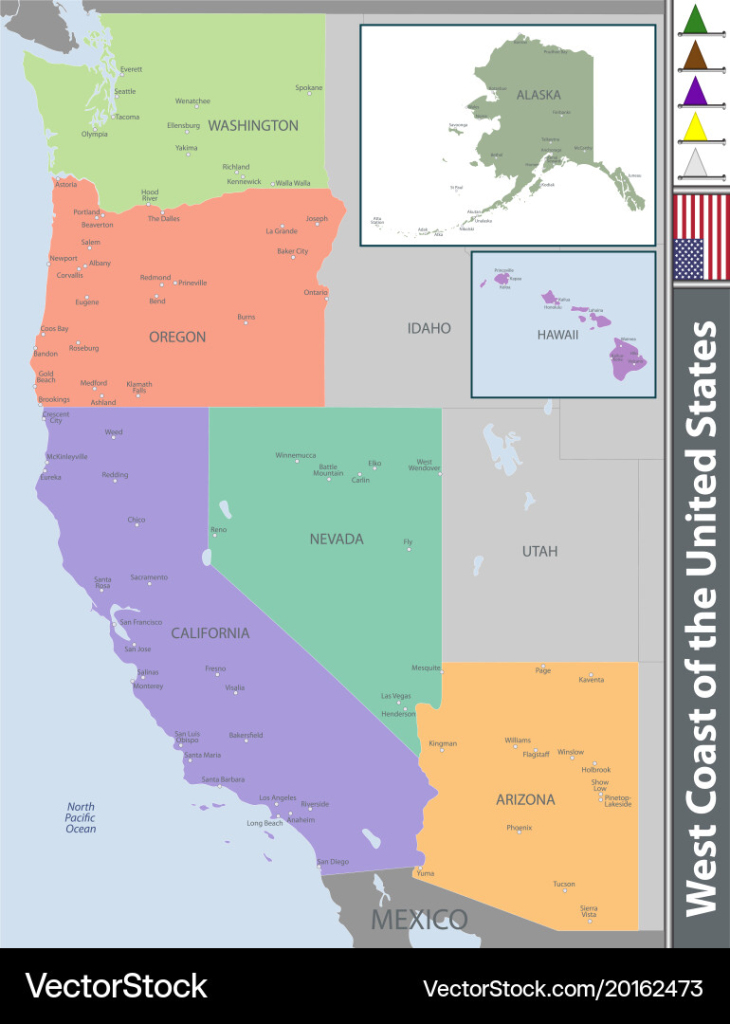 West Coast Of The United States Royalty Free Vector Image | Map Of Usa West Coast States
