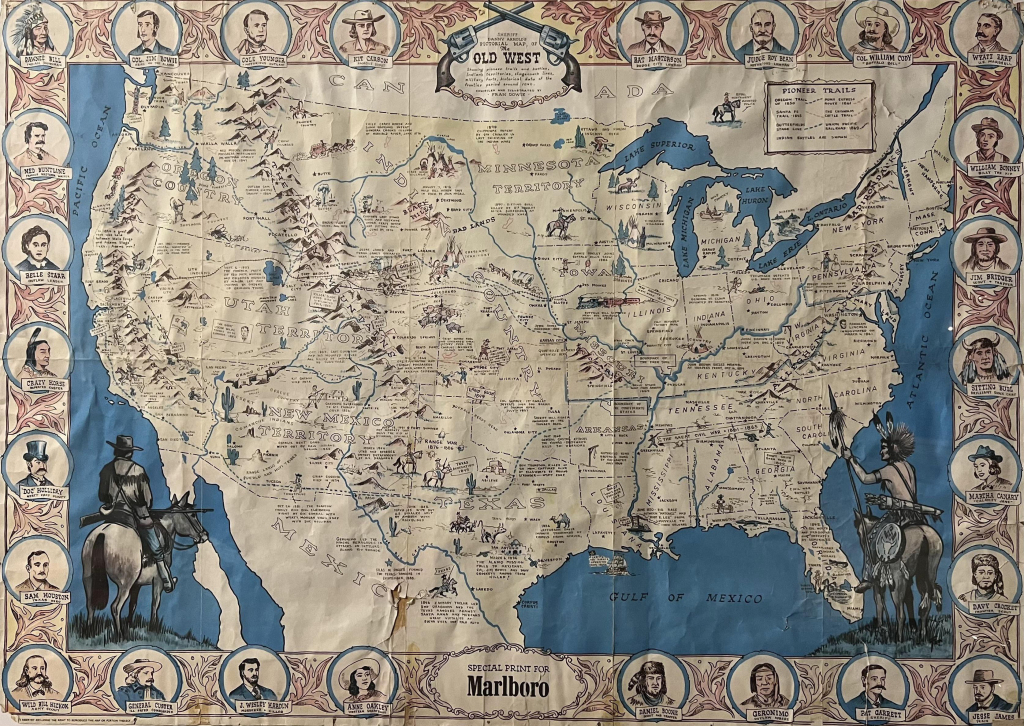 Wild West Themed Map Of The Usa Releasedmarlboro In The 1960S | Map Of The Old West Usa