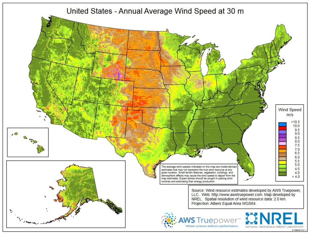 Windexchange: U.s. Average Annual Wind Speed At 30 Meters | Wind Map Of The Usa