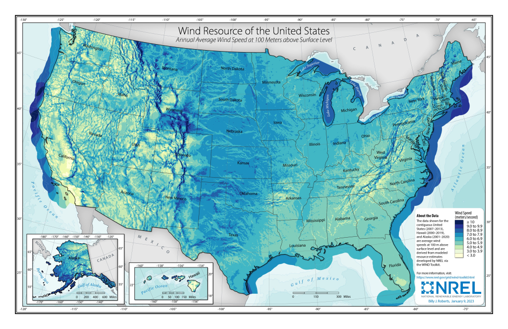 Windexchange: U.s. Wind Power Resource At 100-Meter Hub Height | Wind Map Of The Usa