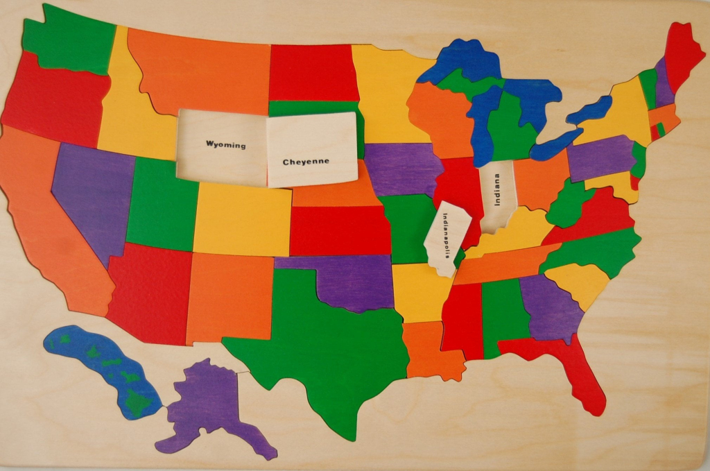 Wooden Map Puzzle Of The Usa - Has States And Capitals. Chunky | Wooden Puzzle Map of USA