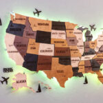 Wooden Usa Map: Push Pin Travel Wall Art With Led Backlight   Etsy.de | Wooden Map Of The Usa