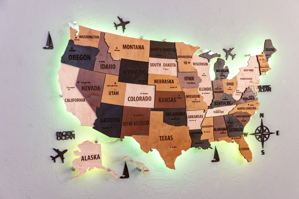 Wooden Usa Map: Push Pin Travel Wall Art With Led Backlight - Etsy.de | Wooden Map Of The Usa