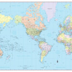 World Wall Map Usa Center Political Poster 36"X24"   Rolled | Map Of Usa In World