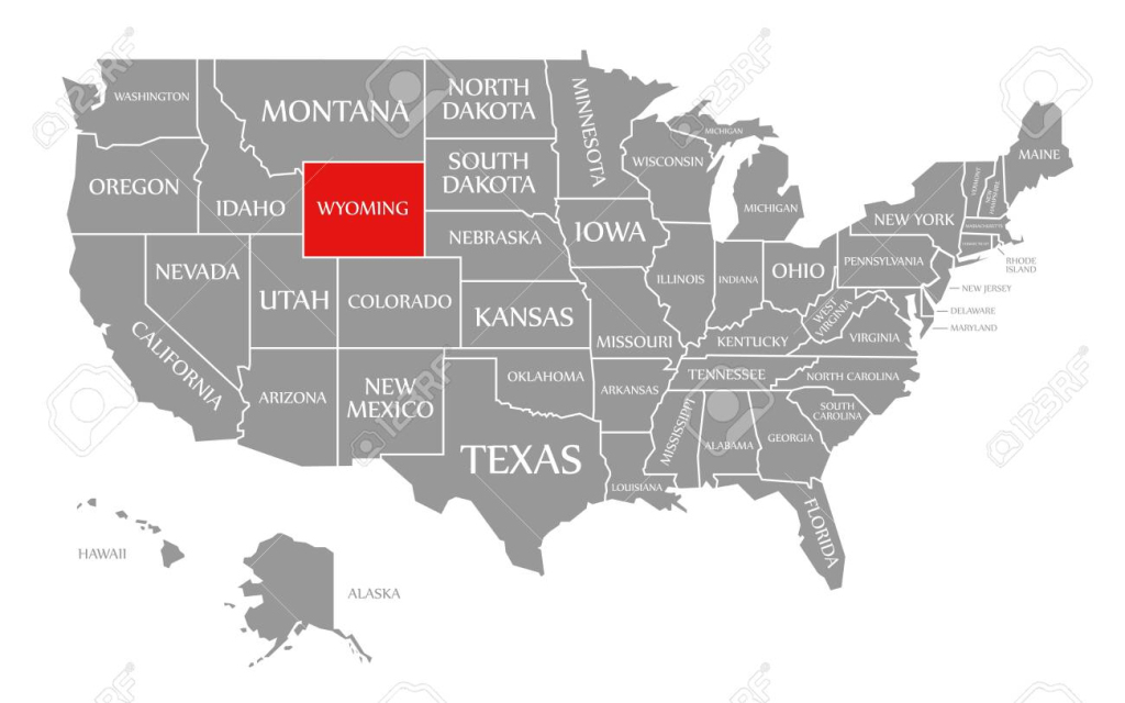 Wyoming Red Highlighted In Map Of The United States Of America | Wyoming on Map of USA