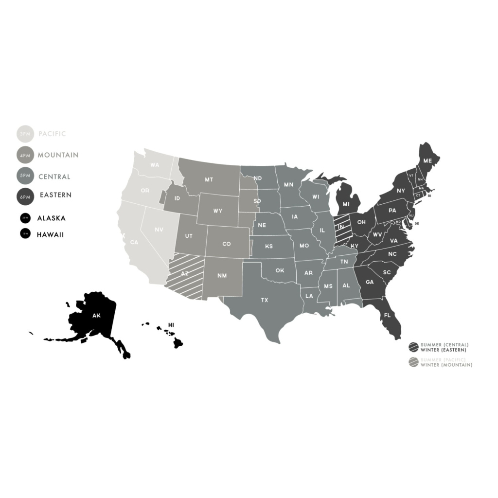 X-Large Usa Zeitzone Karte Mehrfarbig - Wandtattoo | Printable Time Zone Map Of Usa
