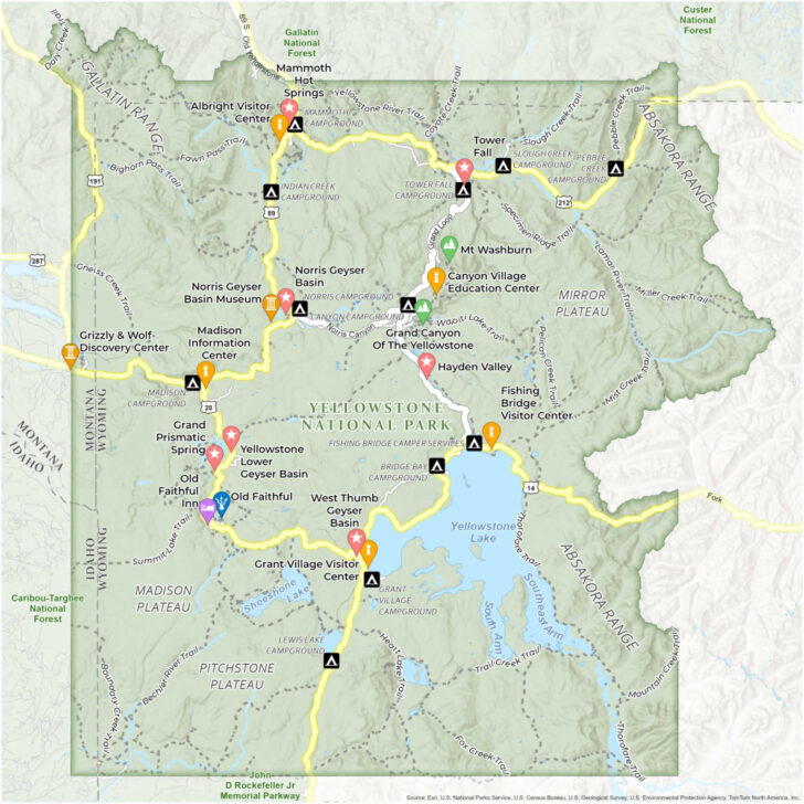Yellowstone National Park on Map of USA